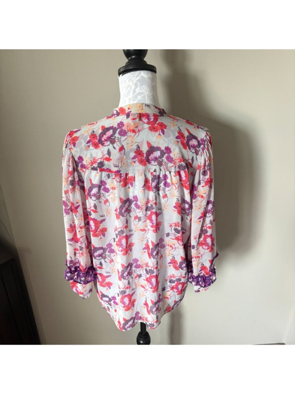 MISA LA Womens Long Sleeve Floral Blouse Pink Ruffled Cottagecore Small - Picture 3 of 6